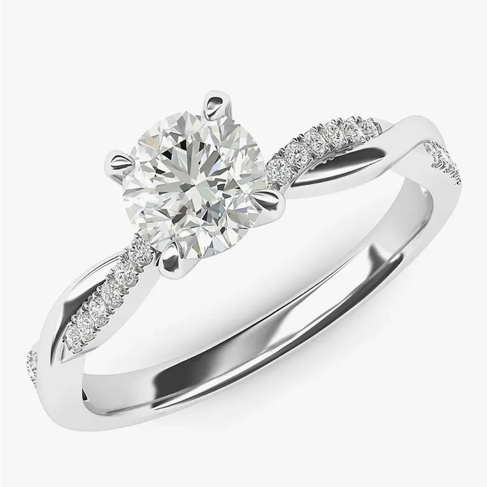 Moissanite Engagement Ring 1.0 CT Twisted Vine Halo 925 Sterling Silver GRA Cert